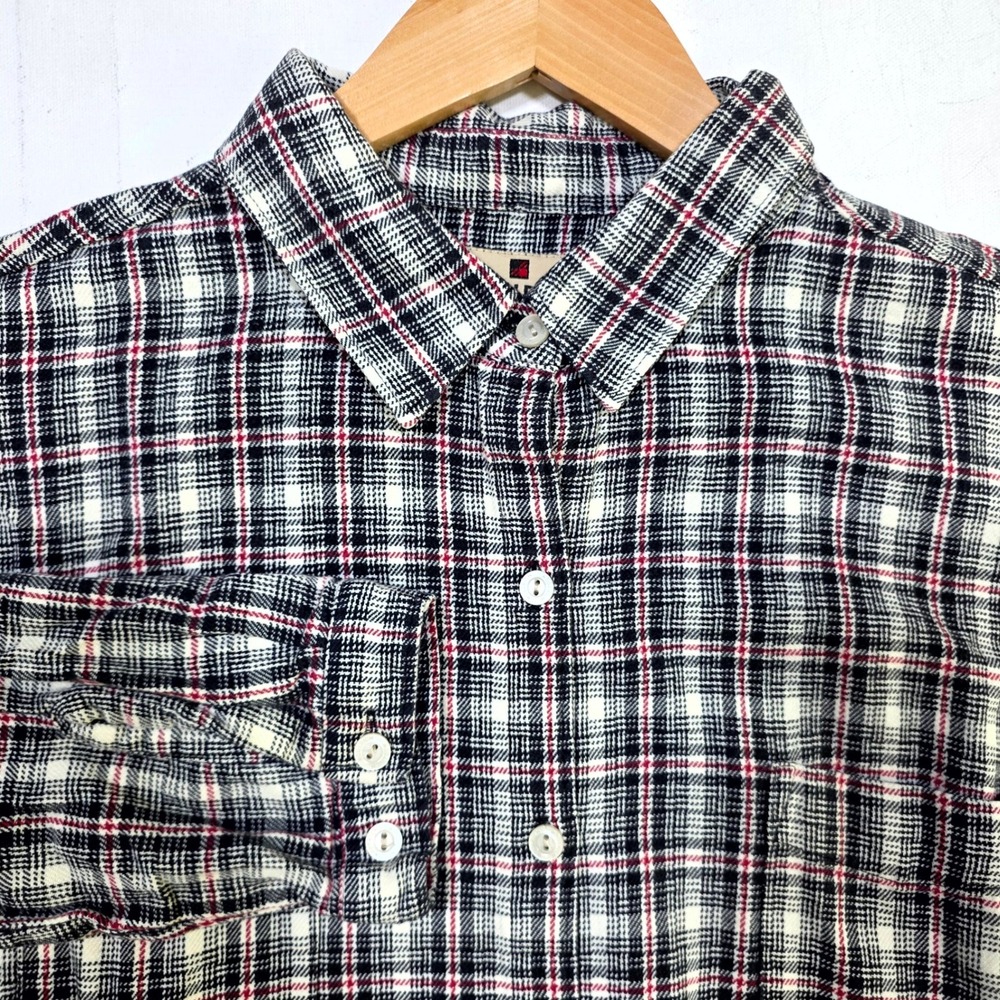 Woolrich Shirt Womens XL Black White Red Plaid Button Down Flannel 2006 ECRU